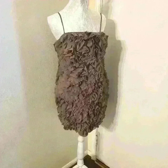 MM Couture Dresses & Skirts - NWT MM Couture Miss Me Women’s Medium Taupe Ruffle Party Dress Strappy